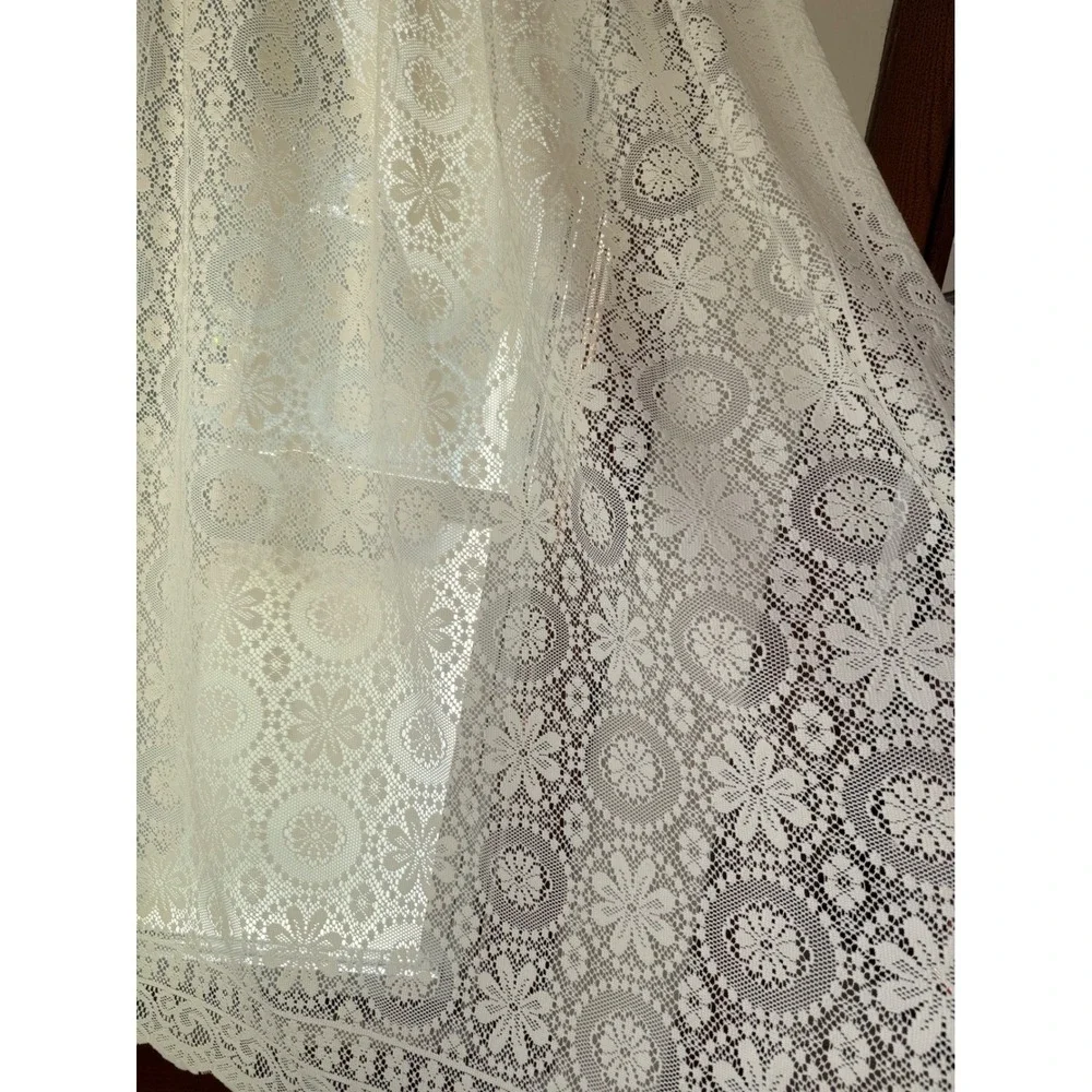 Vintage‎ Cream Floral Lace Curtain Panel Medallion Pattern 60x64 Rod Pocket